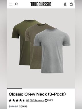 3!! TRUE CLASSICS CREW NECK - LARGE - 3 PACK BRAND NEW!